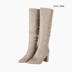 Pointed Toe, Square Heel : Knee High Boots
