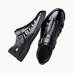 Black Ankle Wrap Sandal, Buckle Strap Closure : Flat Sandals for Men : Nuu - 0531NuM