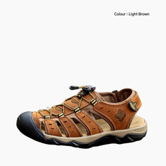 Light Brown Elastic Band Closure, Non-Slip Sole : Flat Sandals for Men : Nuu - 0534NuM