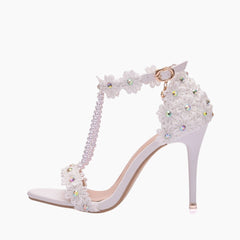 White Thin Heels, Handmade : Wedding Heels : Piari - 0554PiF