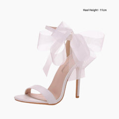 White Thin Heels, Buckle Strap : Wedding Heels : Piari - 0555PiF