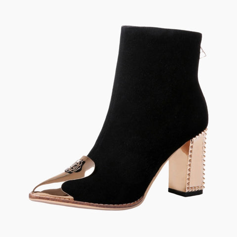 Black Pointed-Toe, Square Heel : Ankle Boots for Women : Gittey - 0787GiF