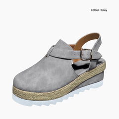 Grey Buckle Strap : Flat Sandals for Women : Nuu - 0238NuF