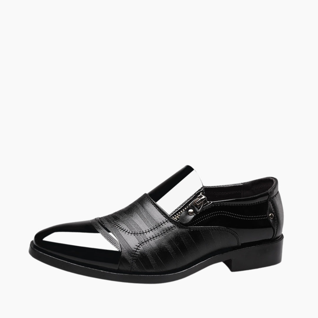 Black Oxford Leather Shoes, Slip-On : Men's Wedding Shoes : Viah - 0025ViM