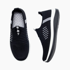 Black Slip-On, Round Toe : Walking Shoes for Women : Turhia - 0100TuF