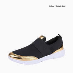 Black & GOLD Round Toe, Non-Slip : Walking Shoes for Women : Turhia - 0104TuF