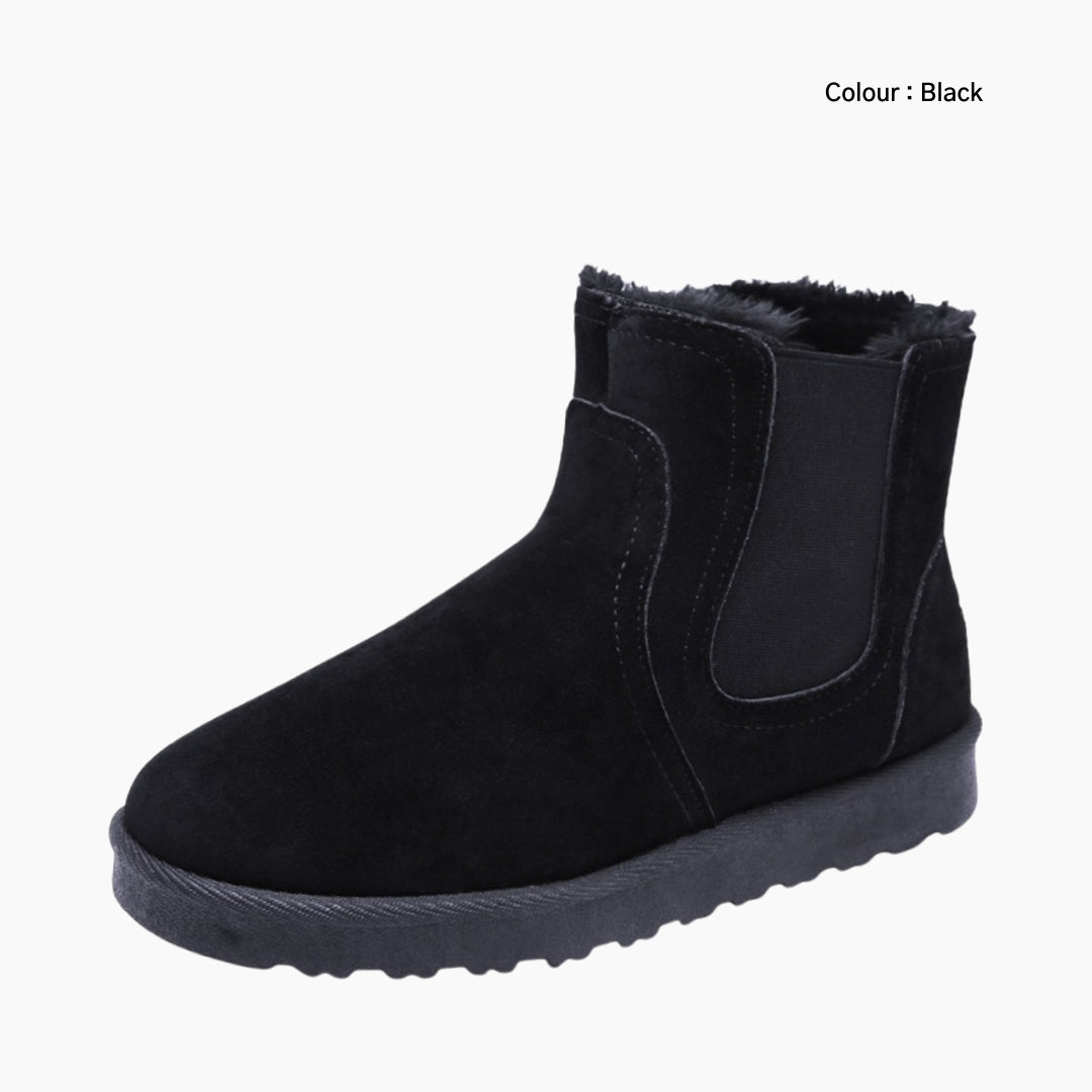 Black Round Toe, Slip-On : Winter Boots for Women : Saradi - 0121SrF