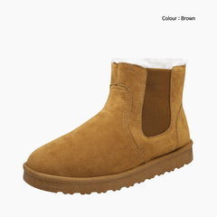 Brown Round Toe, Slip-On : Winter Boots for Women : Saradi - 0121SrF