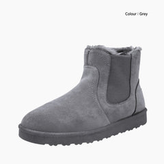 Grey Round Toe, Slip-On : Winter Boots for Women : Saradi - 0121SrF