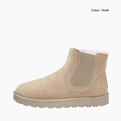 Khaki Round Toe, Slip-On : Winter Boots for Women : Saradi - 0121SrF