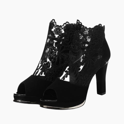 Black Peep Toe Heels : Wedding Heels : Piari - 0122PiF