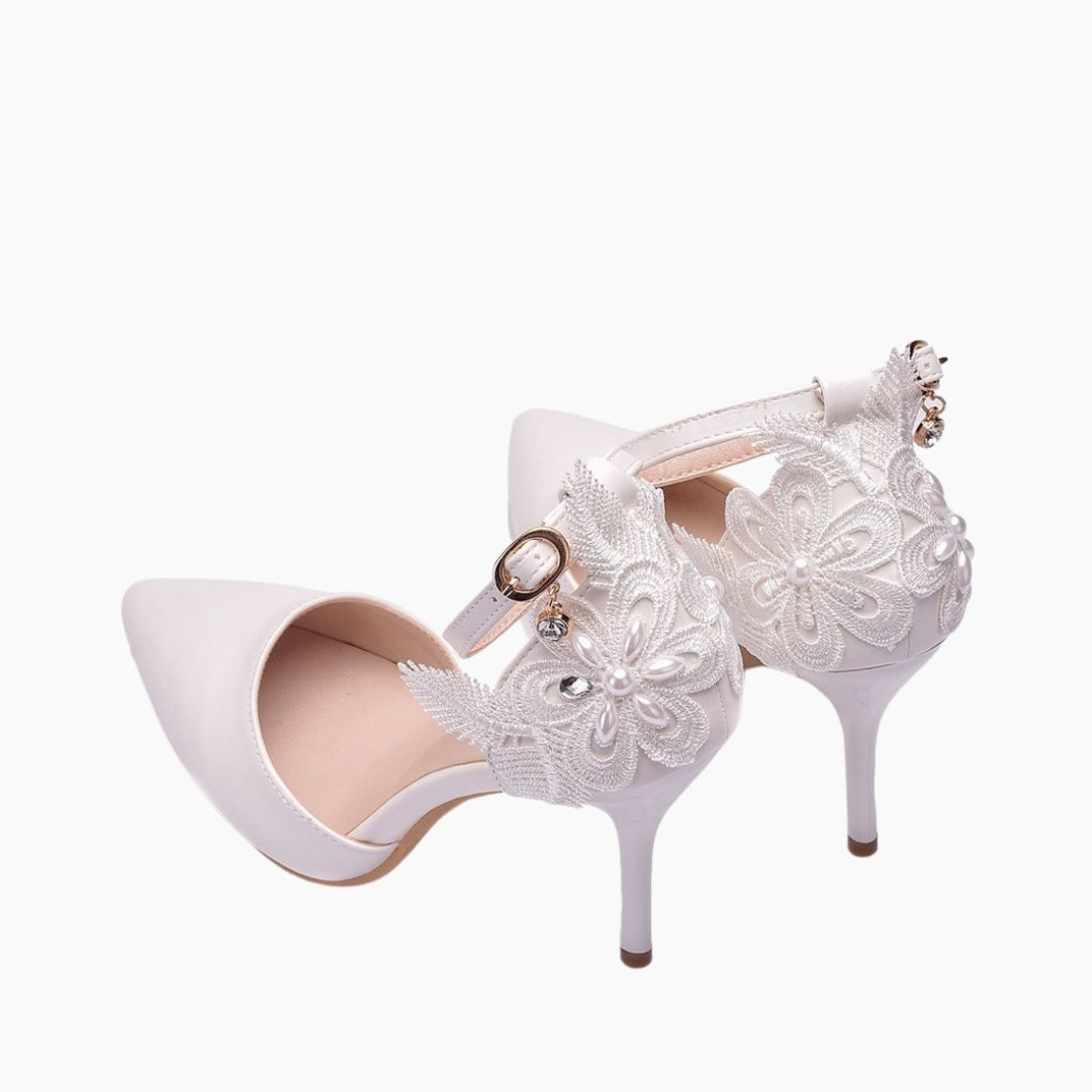 White Pointed Toe, Pumps : Wedding Heels : Piari - 0124PiF 