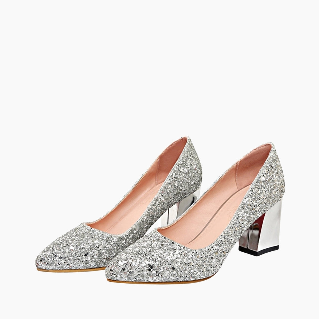 Silver Square Heel, Pointed Toe : Wedding Heels : Piari - 0125PiF