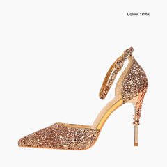Pink Pointed Toe, Buckle Strap Wedding Heels : Piari - 0126PiF