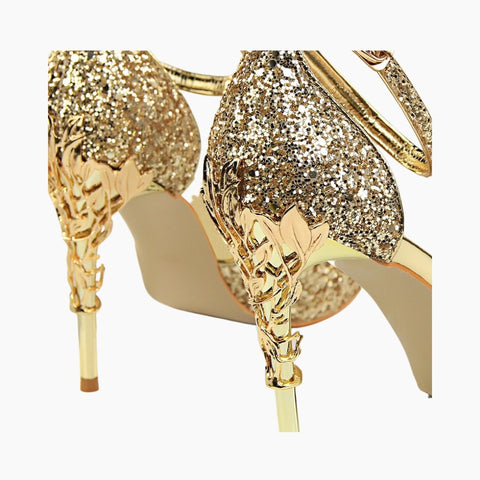 Gold Pointed Toe, Buckle Strap Wedding Heels : Piari - 0126PiF