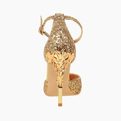 Gold Pointed Toe, Buckle Strap Wedding Heels : Piari - 0126PiF