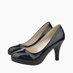 Black Round Toe, Slip-On : Wedding Heels : Piari - 0132PiF