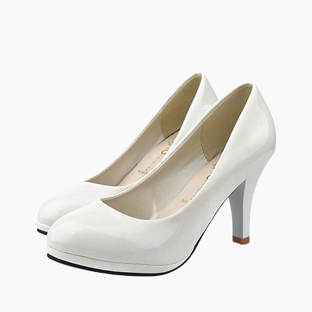 White Round Toe, Slip-On : Wedding Heels : Piari - 0132PiF