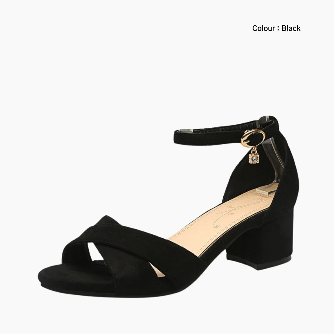 Black Square Heel, Comfortable : Party Heels for Women : Anada - 0135AnF