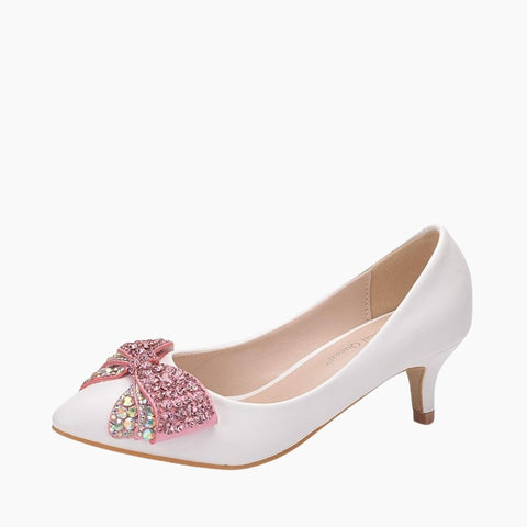 White & Pink Pointed-Toe, Slip-On : Wedding Heels : Piari - 0142PiF