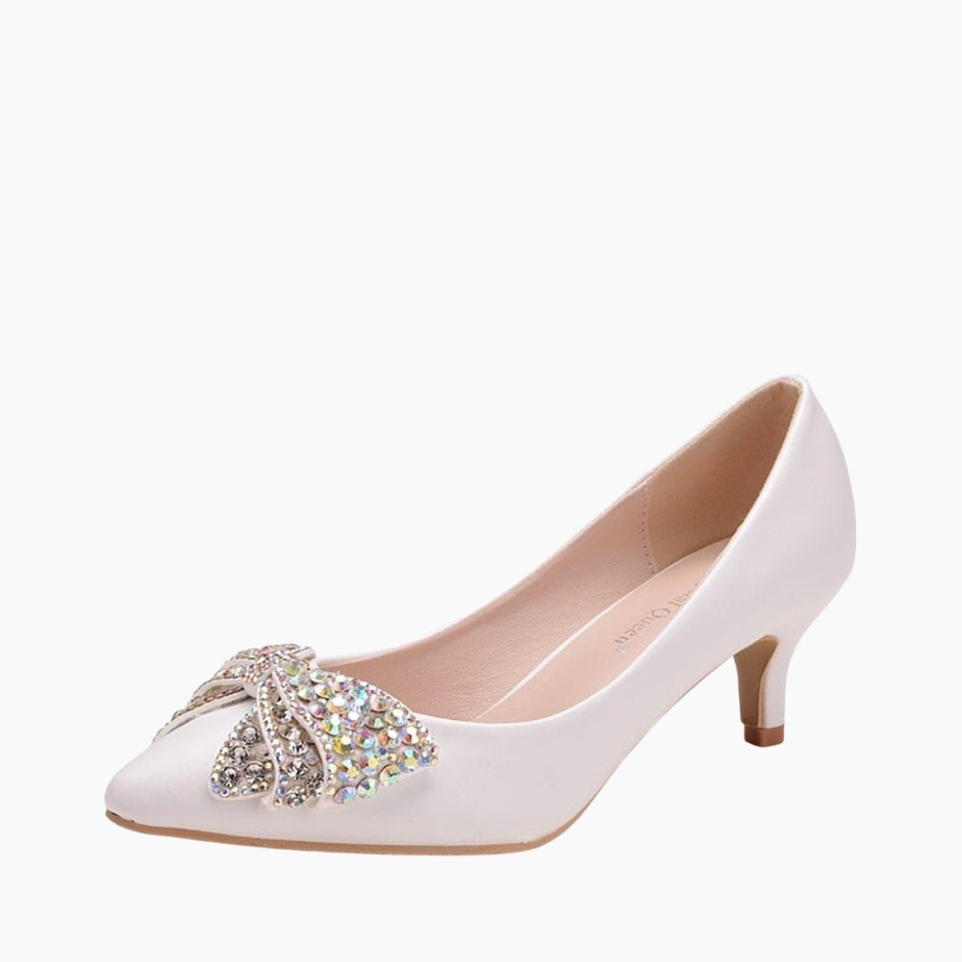 White & Silver Pointed-Toe, Slip-On : Wedding Heels : Piari - 0142PiF