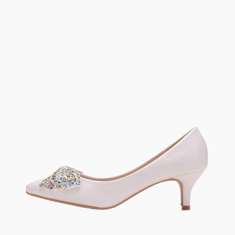 White & Silver Pointed-Toe, Slip-On : Wedding Heels : Piari - 0142PiF