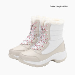 Beige & White Moisture-Proof, Cold Resistance : Winter Boots for Women : Saradi - 0148SrF