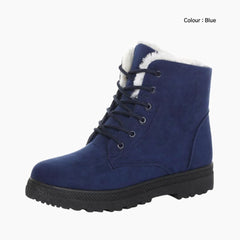 Blue Lace-Up, Round Toe : Winter Boots for Women : Saradi - 0149SrF