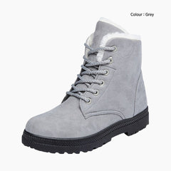 Grey Lace-Up, Round Toe : Winter Boots for Women : Saradi - 0149SrF