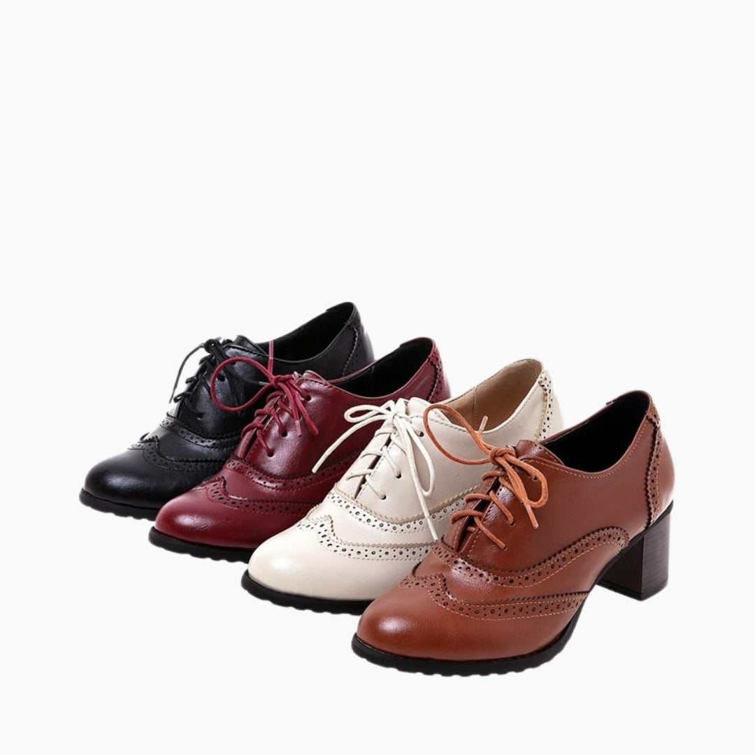 Square-Heel, Round-Toe: Brogue Shoes for Women : Namuna - 0155NmF