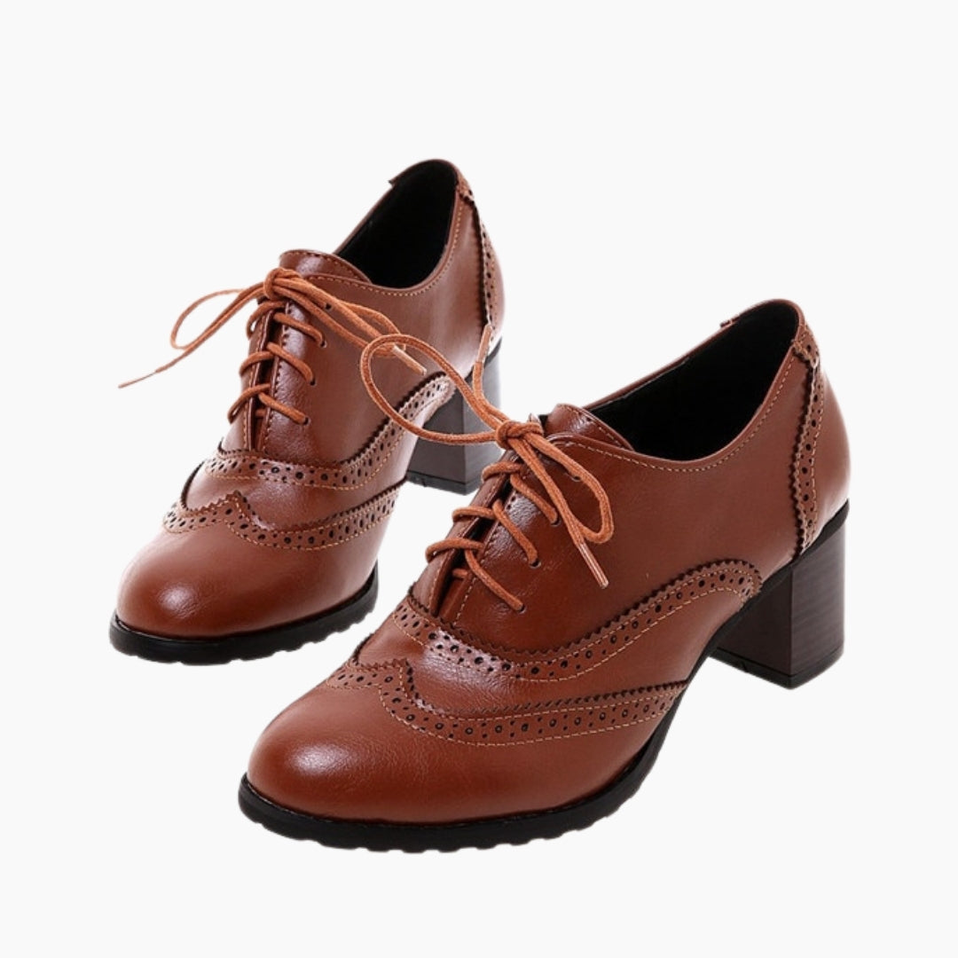 Women's Perforated Brogues Chunky High Heels Retro Lace Up - Temu France