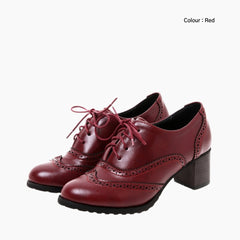 Red Square-Heel, Round-Toe: Brogue Shoes for Women : Namuna - 0155NmF