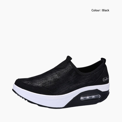 Black Round-Toe, Air Cushioned : Walking Shoes for Women : Turhia - 0195TuF