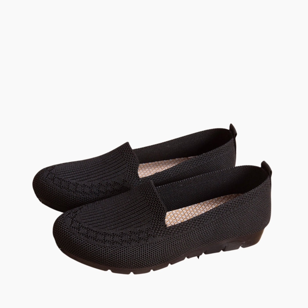 Black Round Toe, Breathable : Comfortable Flats : Suhele - 0196SuF