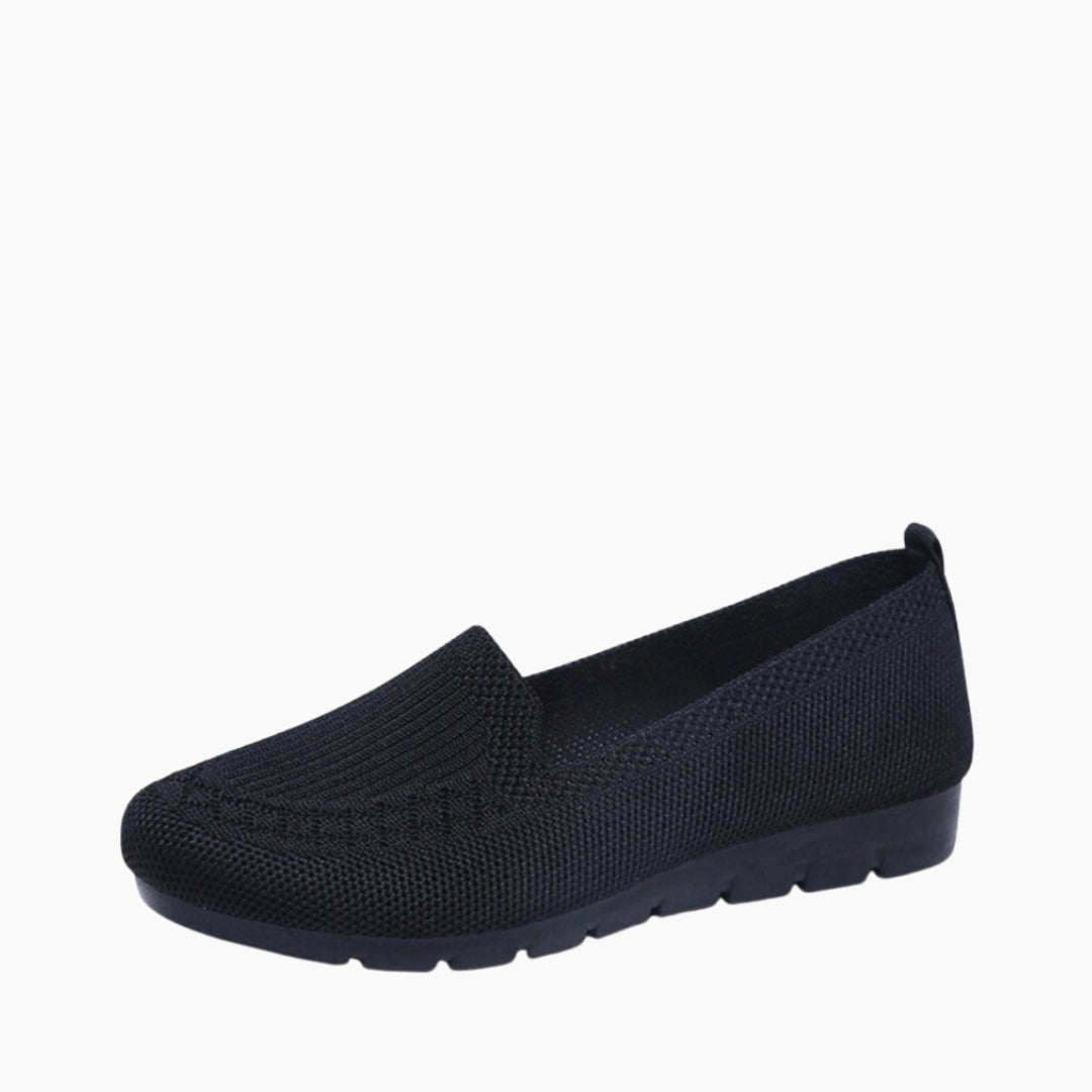 Black Round Toe, Breathable : Comfortable Flats : Suhele - 0196SuF