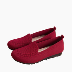Red Round Toe, Breathable : Comfortable Flats : Suhele - 0196SuF