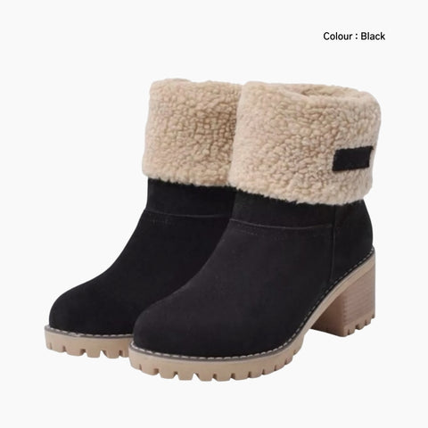Black Slip-On, Round Toe : Winter Boots for Women : Saradi - 0199SrF