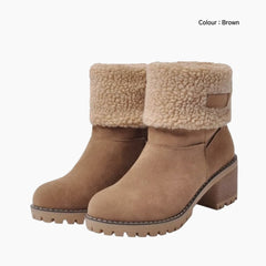 Brown Slip-On, Round Toe : Winter Boots for Women : Saradi - 0199SrF