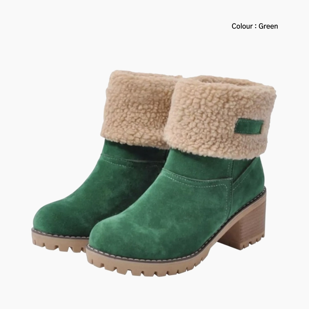 Green Slip-On, Round Toe : Winter Boots for Women : Saradi - 0199SrF