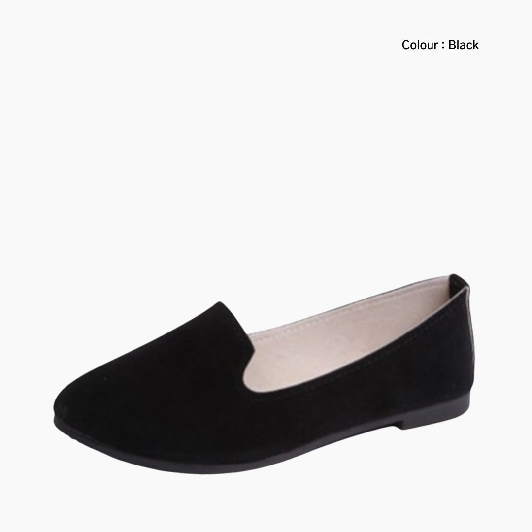 Black Round-Toe, Slip-On : Ballet Flats : Hoora - 0201HoF