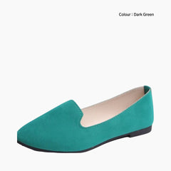 Dark Green Round-Toe, Slip-On : Ballet Flats : Hoora - 0201HoF
