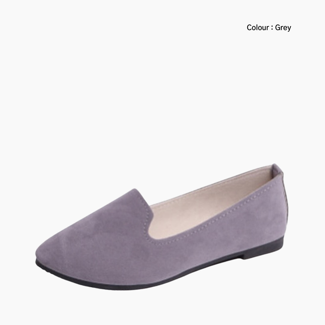 Grey Round-Toe, Slip-On : Ballet Flats : Hoora - 0201HoF