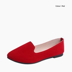 Red Round-Toe, Slip-On : Ballet Flats : Hoora - 0201HoF