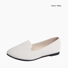White Round-Toe, Slip-On : Ballet Flats : Hoora - 0201HoF