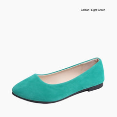 Light Green Boat Shoes, Pointed-Toe : Ballet Flats : Hoora - 0206HoF