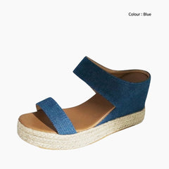 Blue Wedges, Round Toe : Wedge Sandals for Women : Kalama - 0221KaF