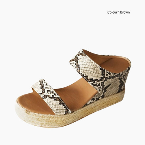 Brown Wedges, Round Toe : Wedge Sandals for Women : Kalama - 0221KaF