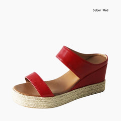 Red Wedges, Round Toe : Wedge Sandals for Women : Kalama - 0221KaF