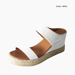 White Wedges, Round Toe : Wedge Sandals for Women : Kalama - 0221KaF
