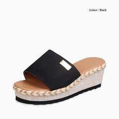 Black Wedges, Slip-on : Wedge Sandals for Women : Kalama - 0223KaF